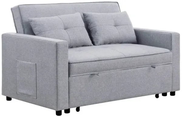 Jayce 56 Inch Convertible Sleeper Loveseat with Side Pocket, Light Gray-Benzara