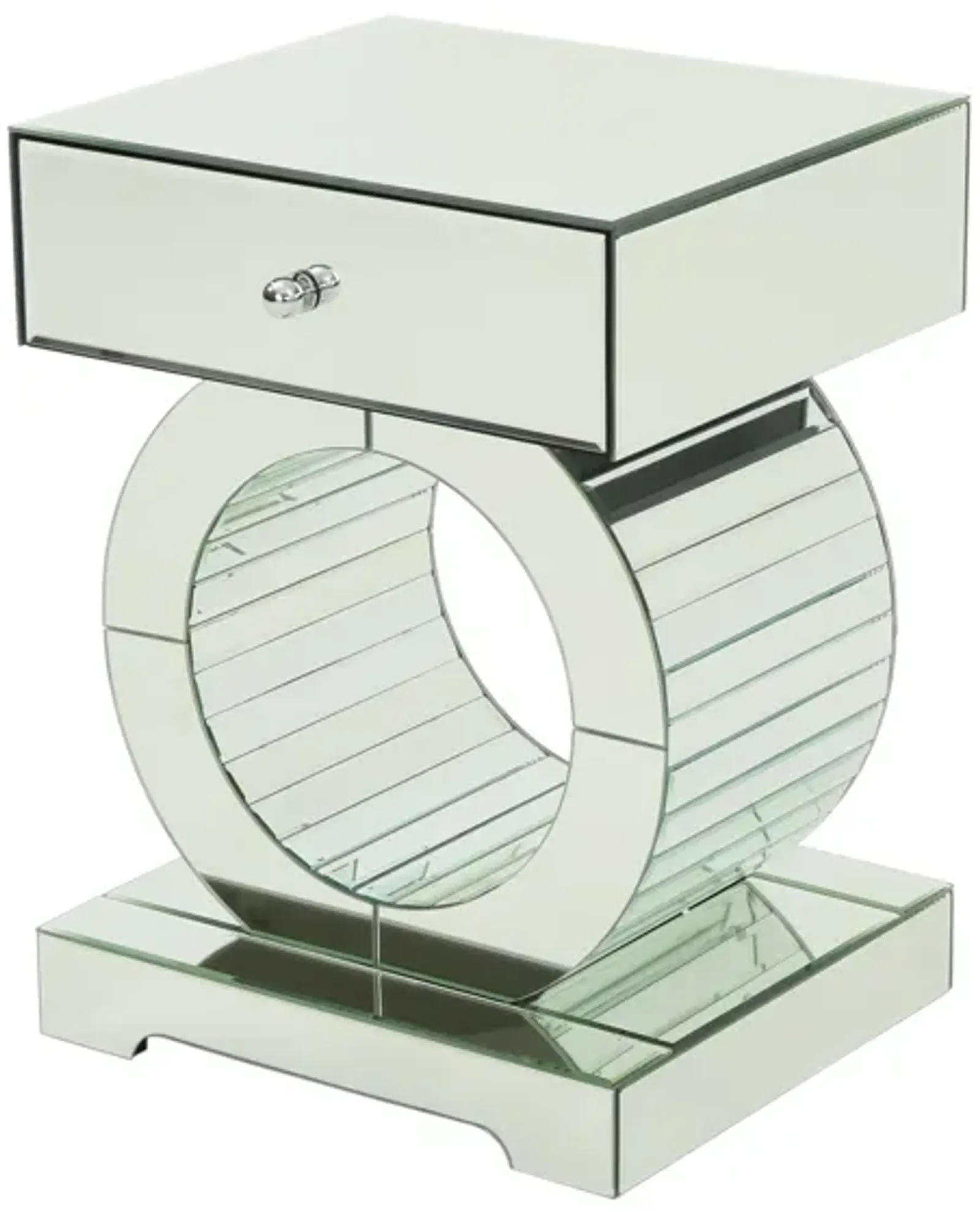 Luxe All-Glass Mirrored End Table with Drawer