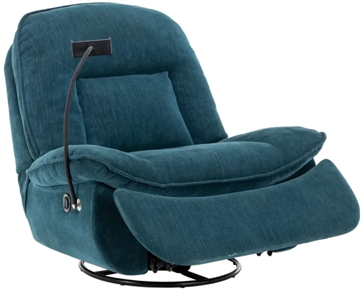 Lake Green Chenille Fabric Swivel Recliner with Mobile Phone Bracket