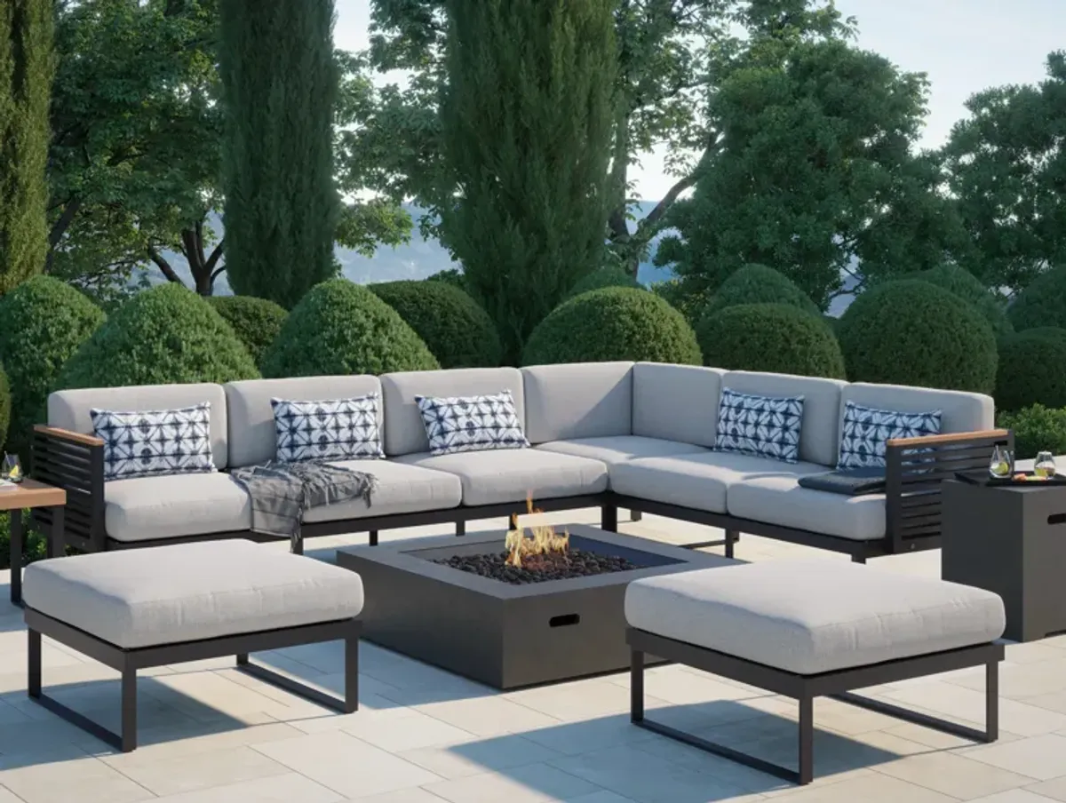 Monterey 5 Seater Sectional with Coffee Table - Aluminum and Teak