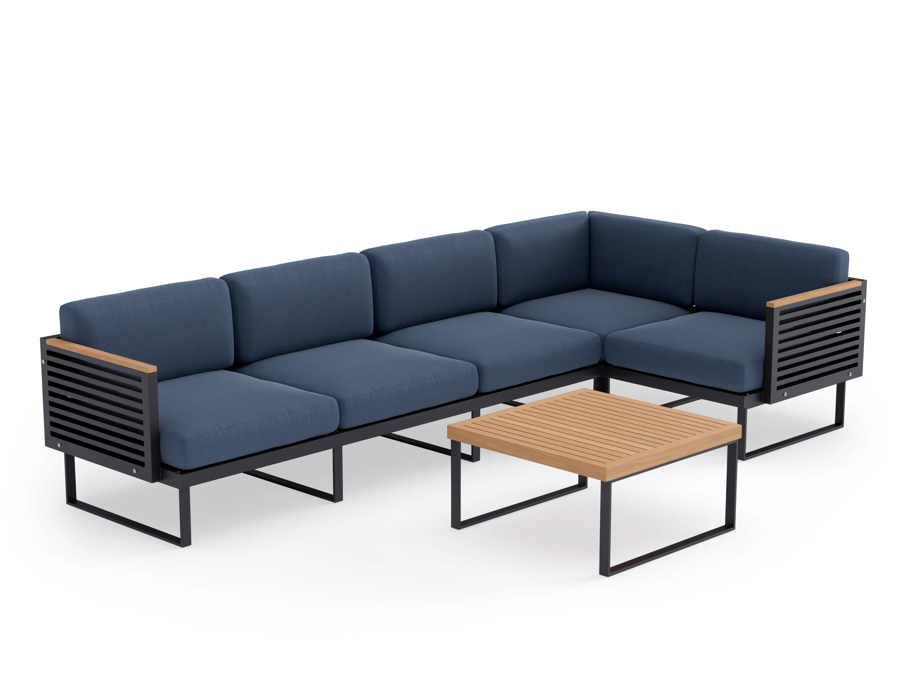 Monterey 5 Seater Sectional with Coffee Table - Aluminum and Teak