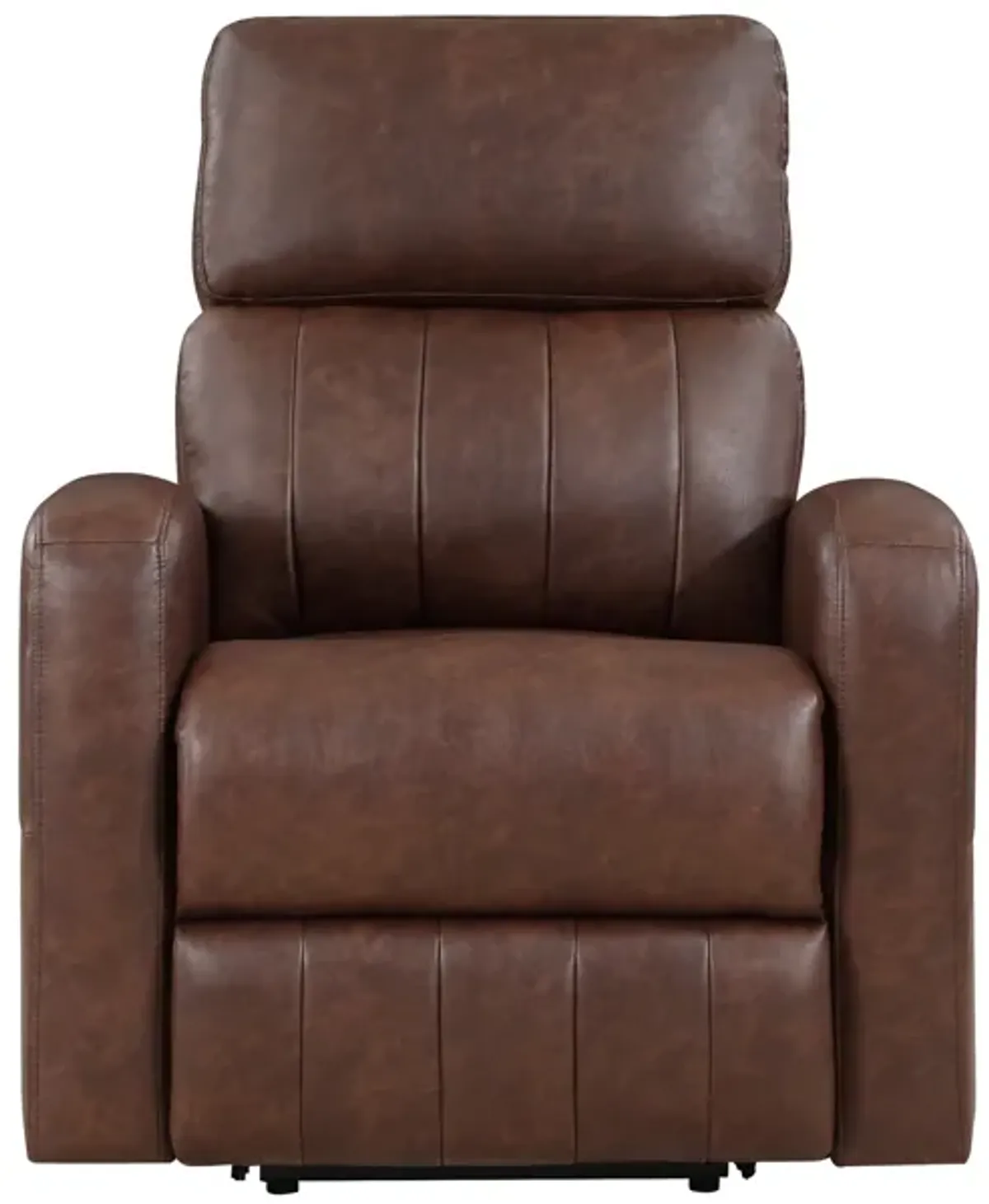 Eva 38 Inch Power Lift Recliner Chair, Brown Faux Leather, Solid Wood - Benzara