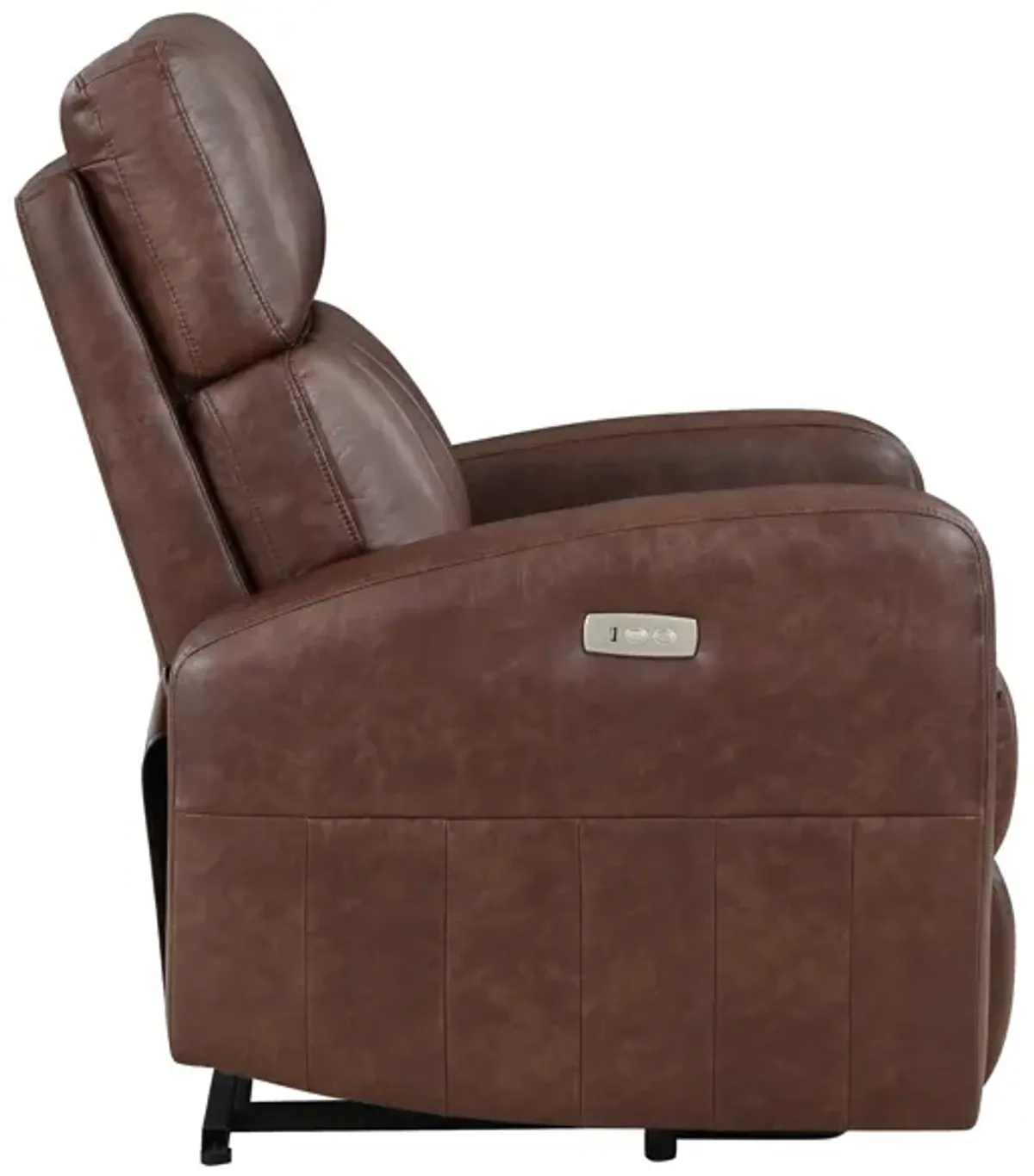 Eva 38 Inch Power Lift Recliner Chair, Brown Faux Leather, Solid Wood - Benzara