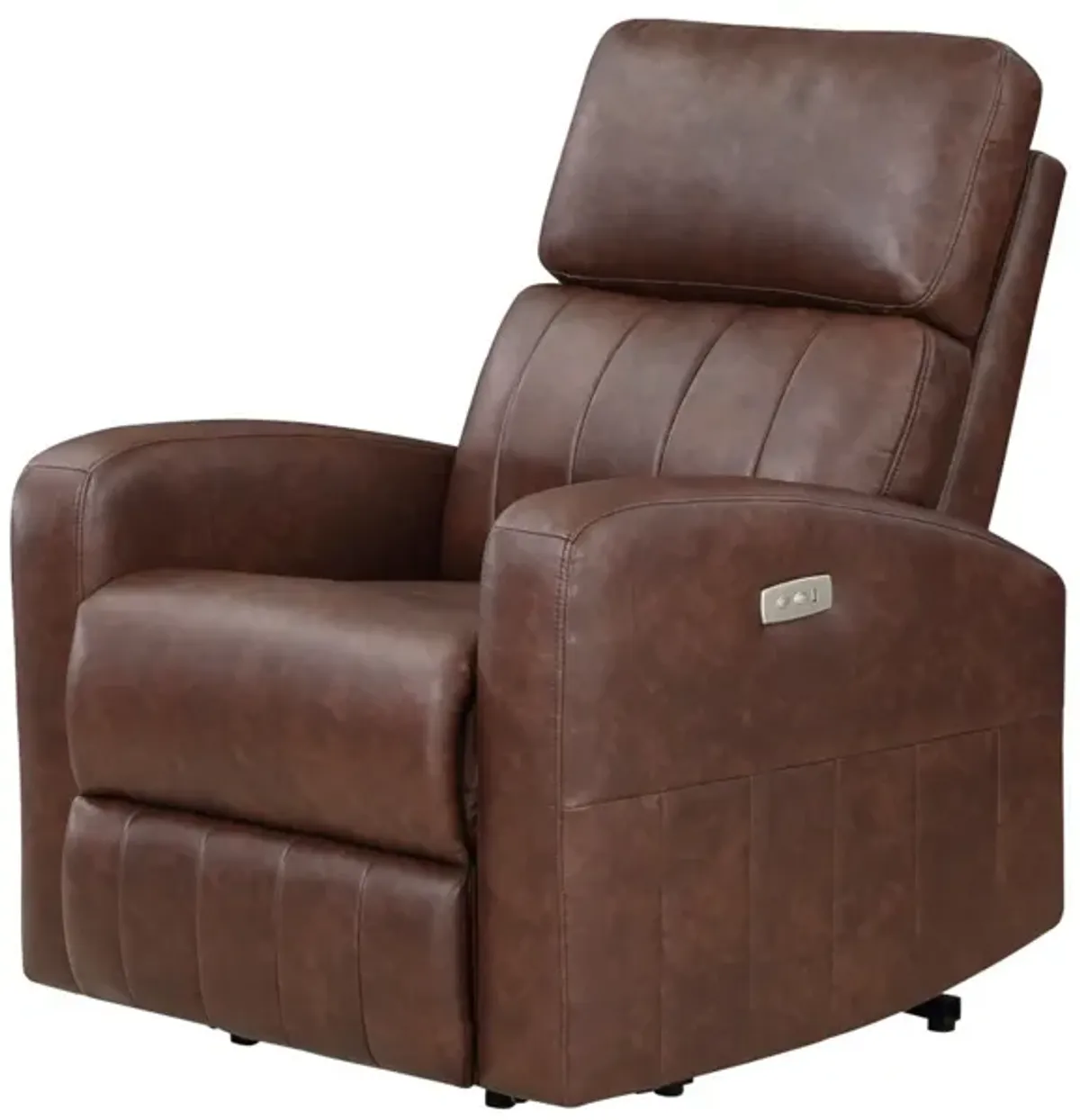 Eva 38 Inch Power Lift Recliner Chair, Brown Faux Leather, Solid Wood - Benzara