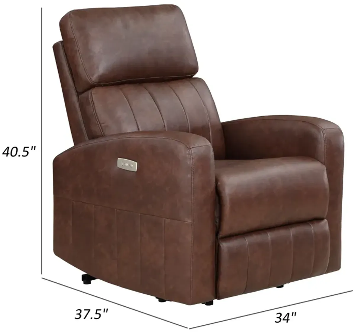 Eva 38 Inch Power Lift Recliner Chair, Brown Faux Leather, Solid Wood - Benzara