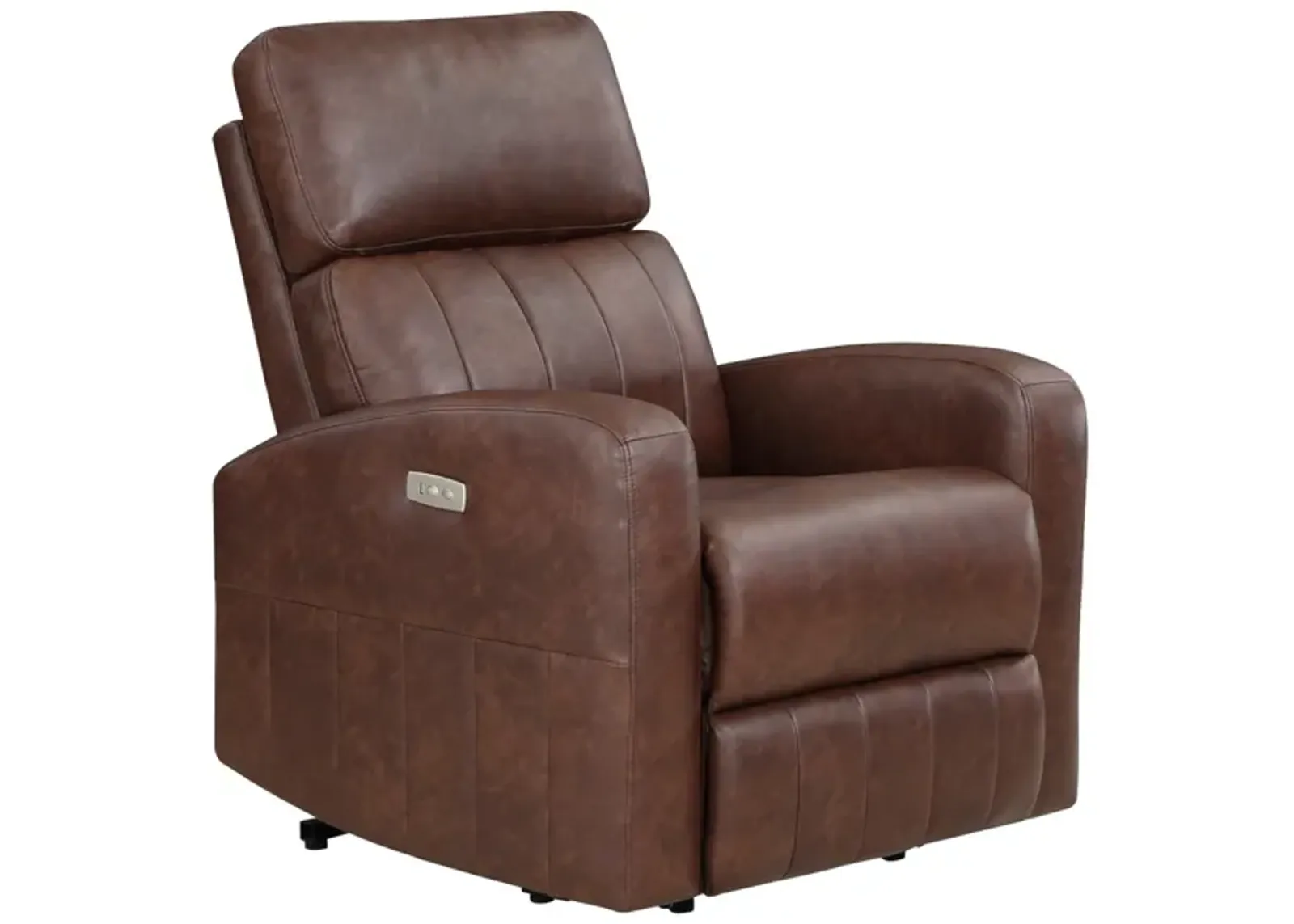 Eva 38 Inch Power Lift Recliner Chair, Brown Faux Leather, Solid Wood - Benzara