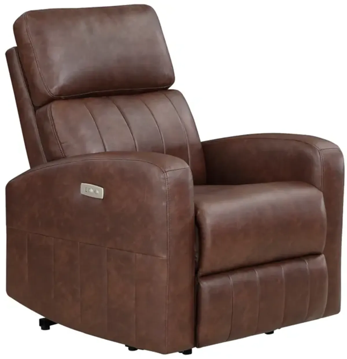 Eva 38 Inch Power Lift Recliner Chair, Brown Faux Leather, Solid Wood - Benzara