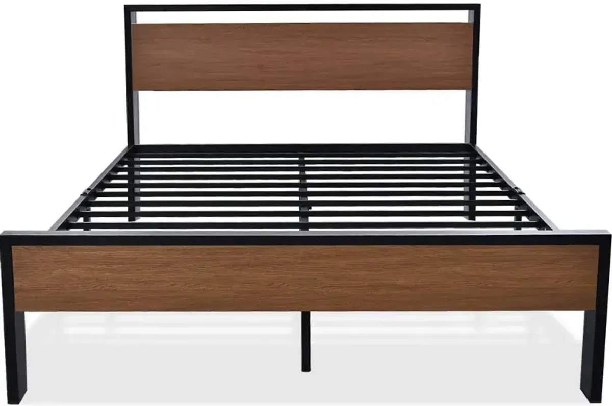 Metal Platform Bed with Wood Panel Headboard Footboard