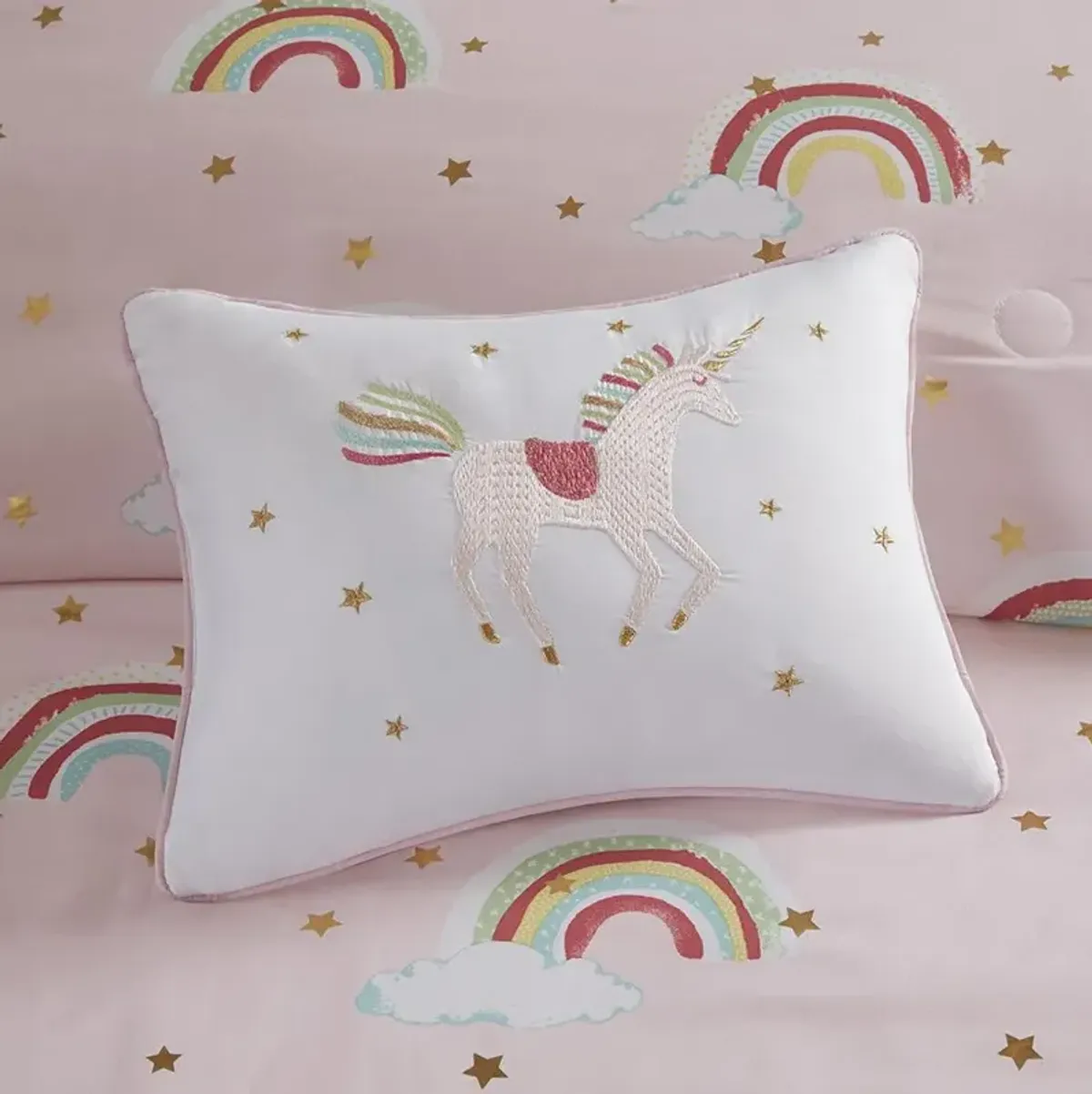 Belen Kox Alicia Rainbow with Metallic Printed Stars Complete Bed and Sheet Set, Belen Kox