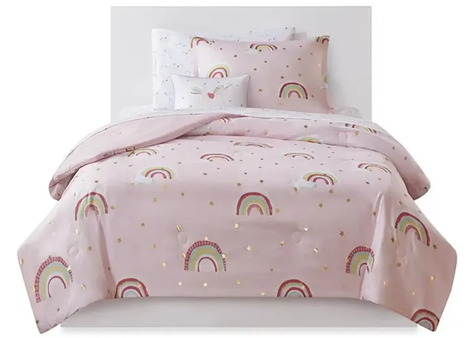 Belen Kox Alicia Rainbow with Metallic Printed Stars Complete Bed and Sheet Set, Belen Kox