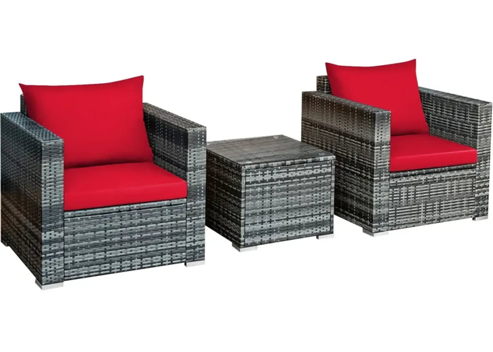 3 Pieces Patio Rattan Furniture Bistro Sofa Set with Cushioned