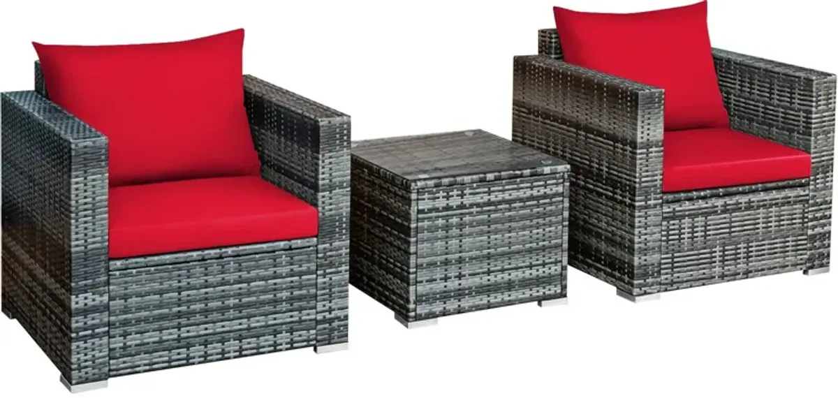 3 Pieces Patio Rattan Furniture Bistro Sofa Set with Cushioned