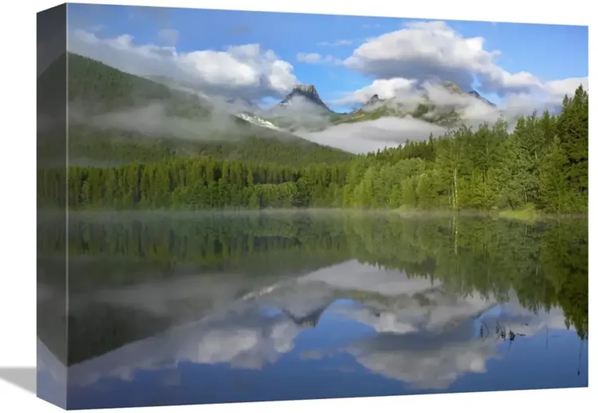 Fortress Mountain shrouded in clouds, reflected in lake, Kananaskis Country, Alberta, Canada-Canvas Art-16x12