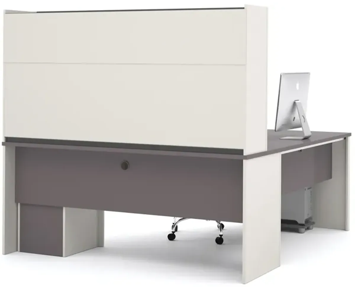 Bestar Connexion L-shaped workstation with hutch in Slate & Sandstone