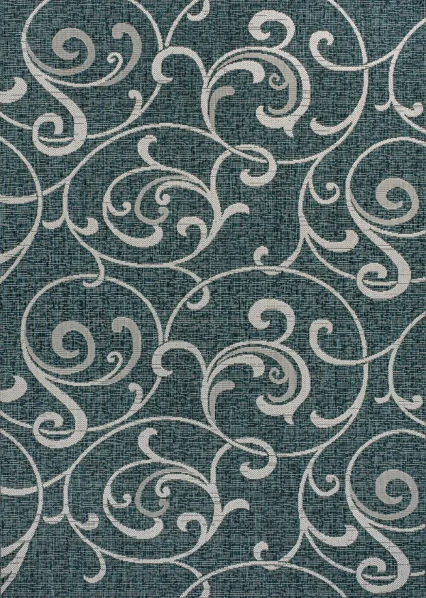 Maribel Traditional Classic All-Over Scroll Turquoise/Cream 8 ft. x 10 ft. Indoor/Outdoor Area Rug