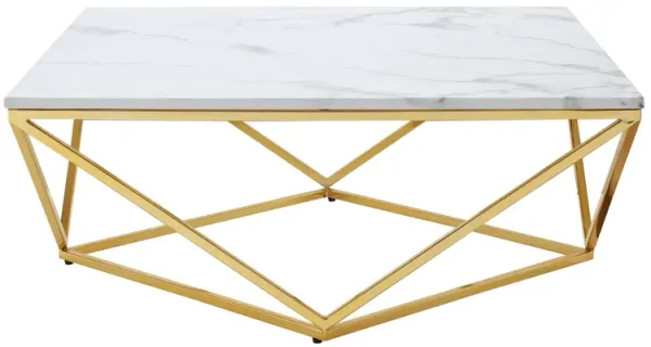 Inspired Home Isaan Marble Top Coffee Table with Stainless Steel Metal Base