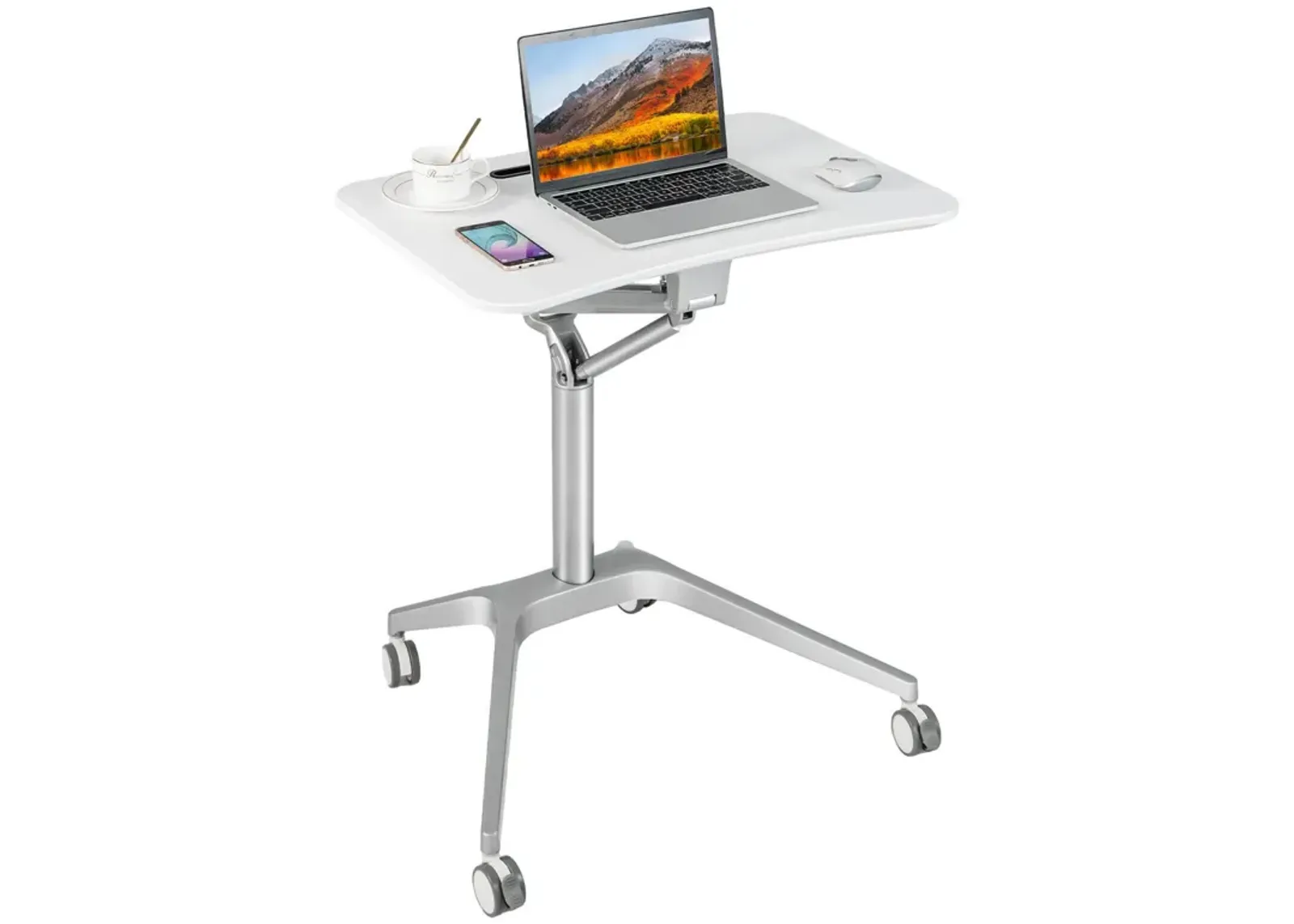 Mobile Standing Laptop Desk with Tablet Holder and 4 Rolling Casters