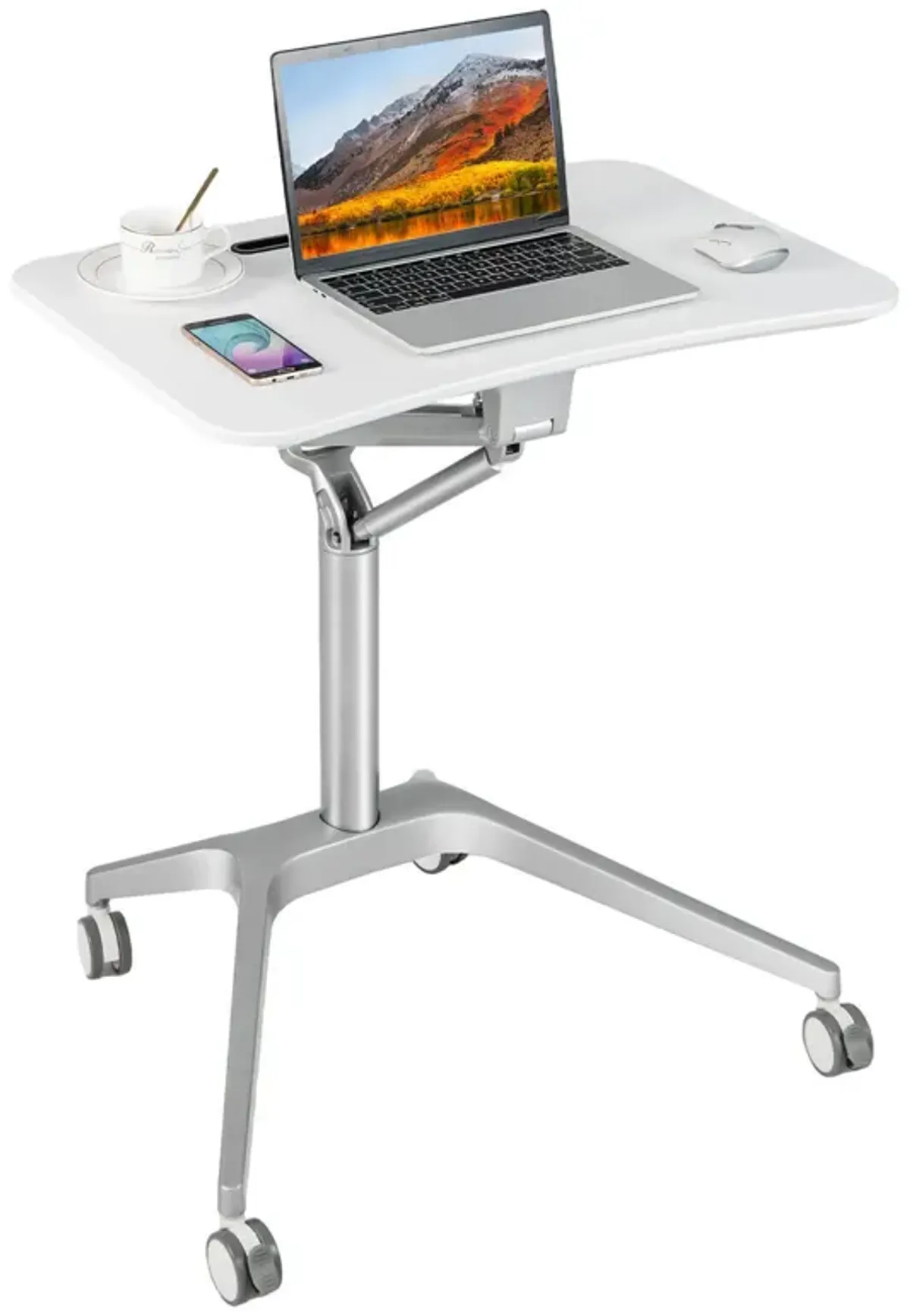 Mobile Standing Laptop Desk with Tablet Holder and 4 Rolling Casters