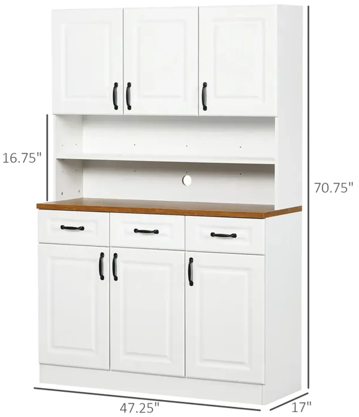 White Kitchen Hutch: 71" Pantry Cabinet with Drawers & Countertop