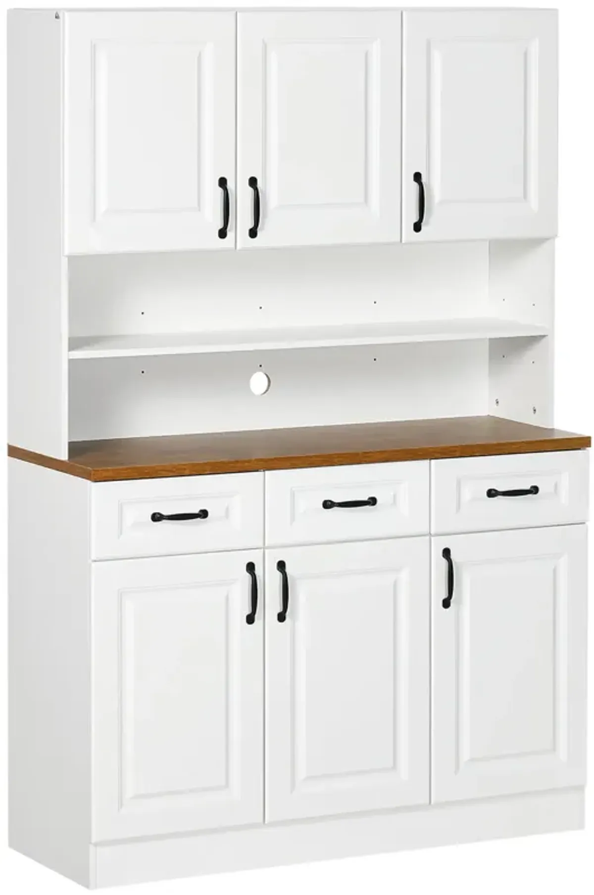 White Kitchen Hutch: 71" Pantry Cabinet with Drawers & Countertop