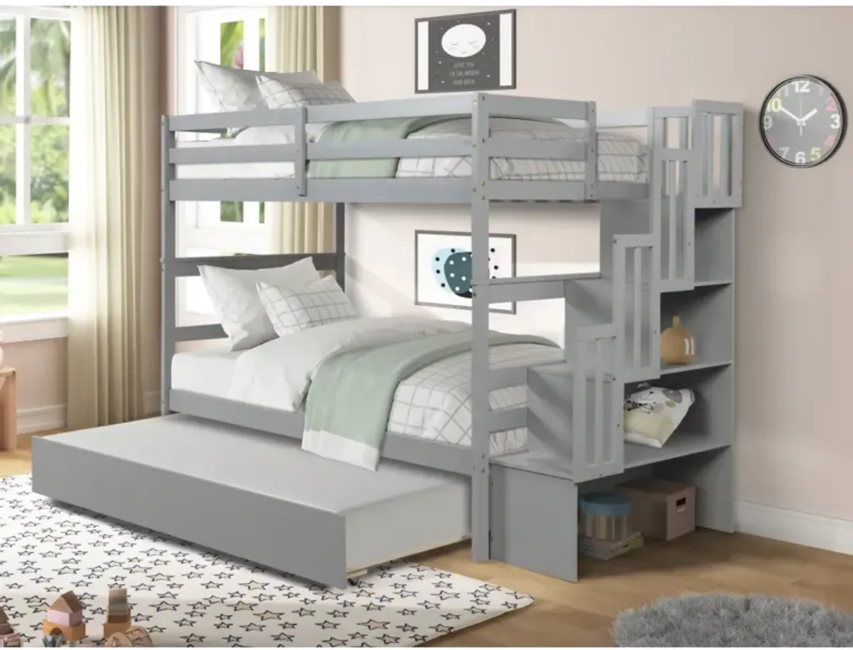 Bunk Beds Twin Over Twin Stairway Storage Function Gray