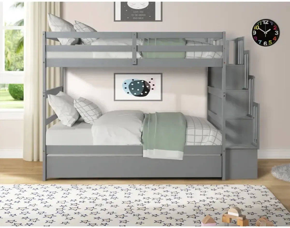 Bunk Beds Twin Over Twin Stairway Storage Function Gray