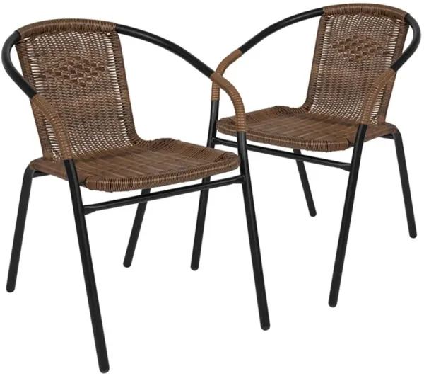 Flash Furniture Lila 2 Pack Medium Brown Rattan Indoor-Outdoor Restaurant Stack Chair