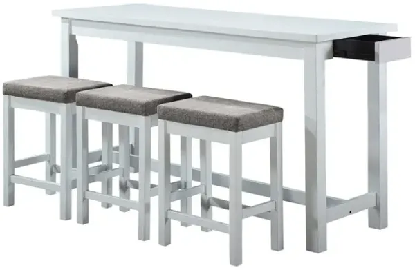 1 Drawer Counter Height Table with Backless Stools,Set of 4,White and Gray - Benzara