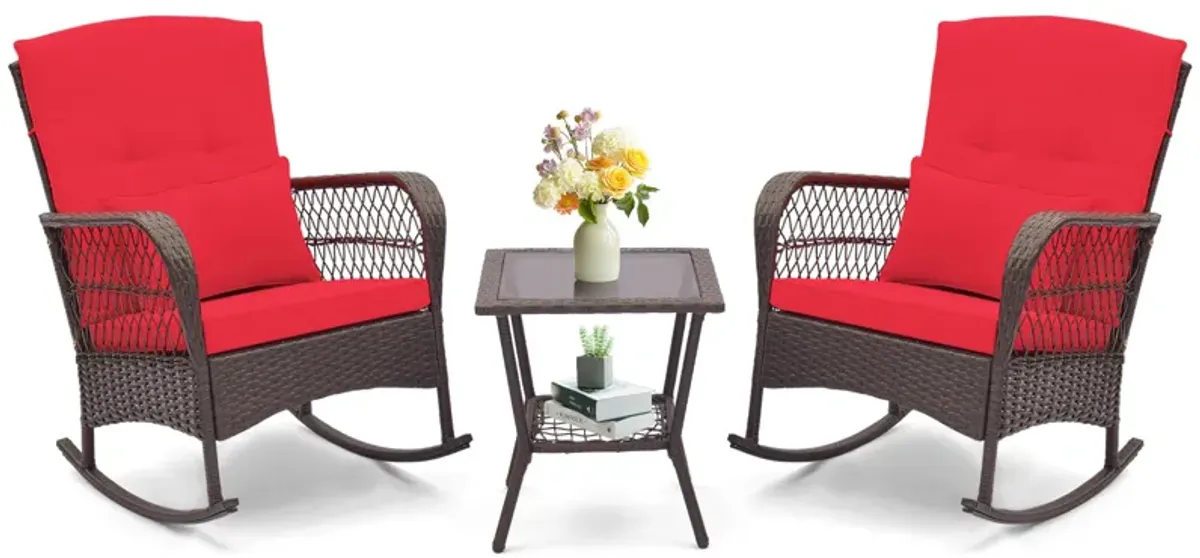 3 Pieces Rocking Bistro Set with 2-Tier Coffee Table