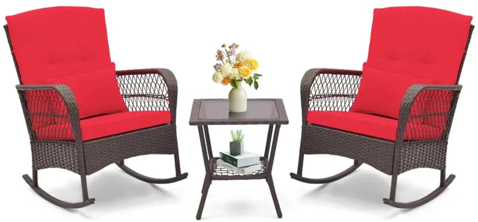 3 Pieces Rocking Bistro Set with 2-Tier Coffee Table