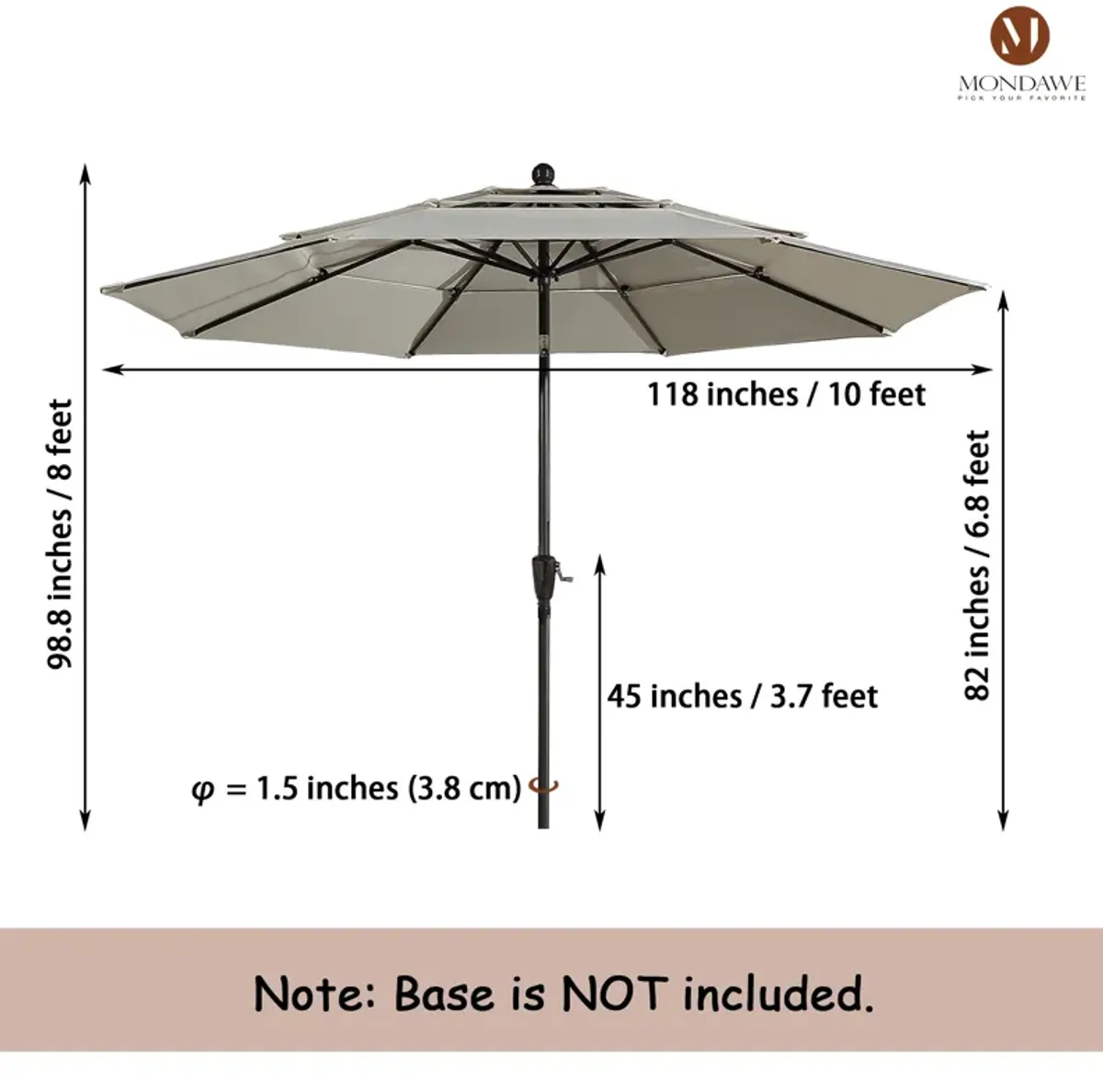 Mondawe 10 ft. 3-Tier Outdoor Patio Market Umbrella with Double Air Vent and Push Button With LED Light