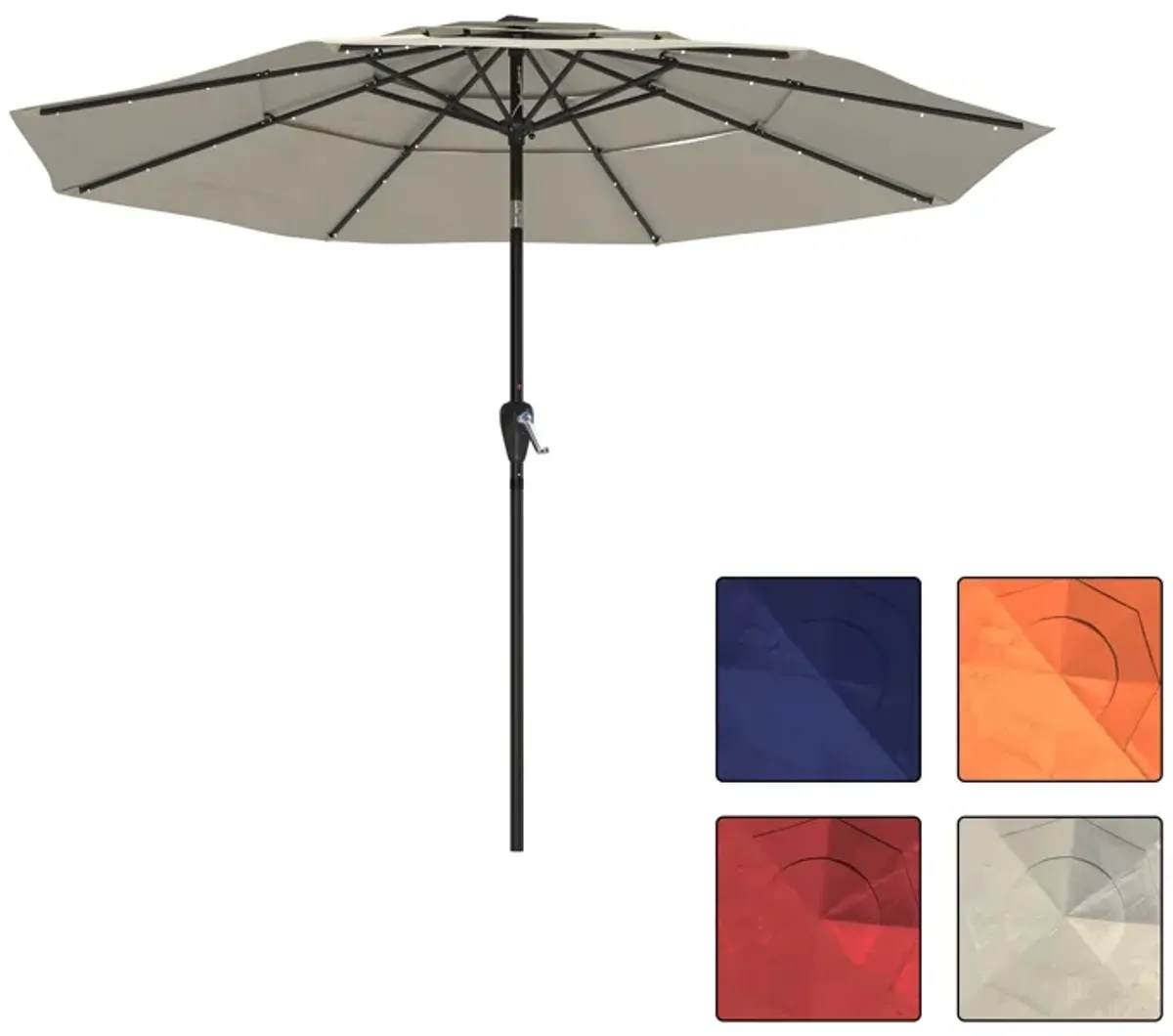 Mondawe 10 ft. 3-Tier Outdoor Patio Market Umbrella with Double Air Vent and Push Button With LED Light