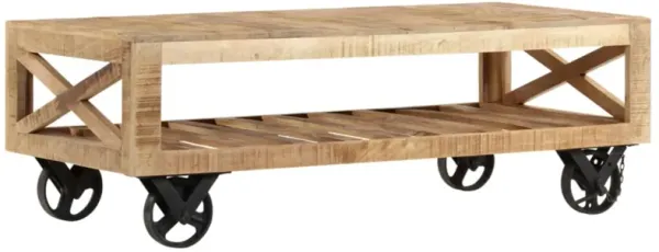 vidaXL Coffee Table with Wheels 43.3"x19.7"x14.6" Solid Mango Wood