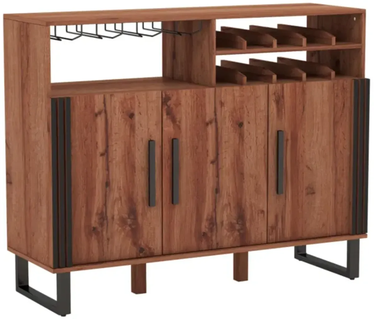 Hivvago Home Wine Bar Cabinet with 3 Doors and Adjustable Shelves