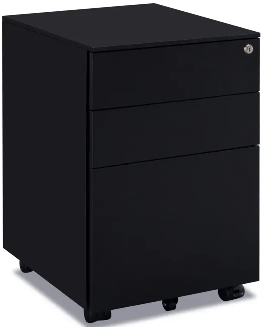 3 Drawer Mobile File Cabinet with Lock Steel File Cabinet for Legal/Letter/A4/F4 Size, Fully Assembled Include Wheels, Home/ Office Design