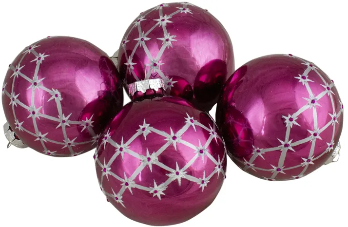 Set of 4 Pink Glass Ball Christmas Ornaments 3.25-Inch (80mm)