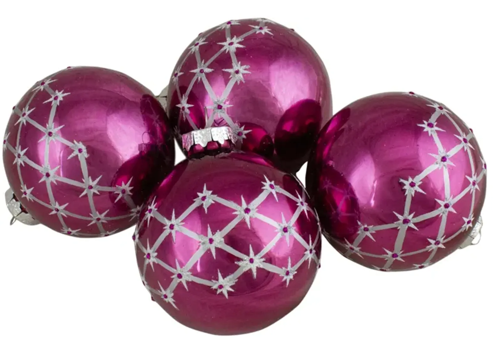 Set of 4 Pink Glass Ball Christmas Ornaments 3.25-Inch (80mm)