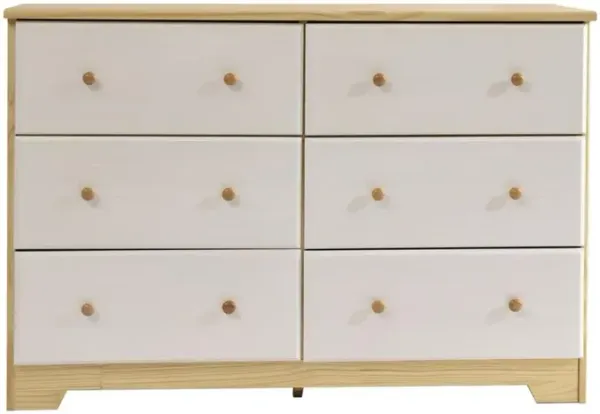 Better Home Products Solid Pine Wood 6 Drawer Double Dresser in Natural & White.