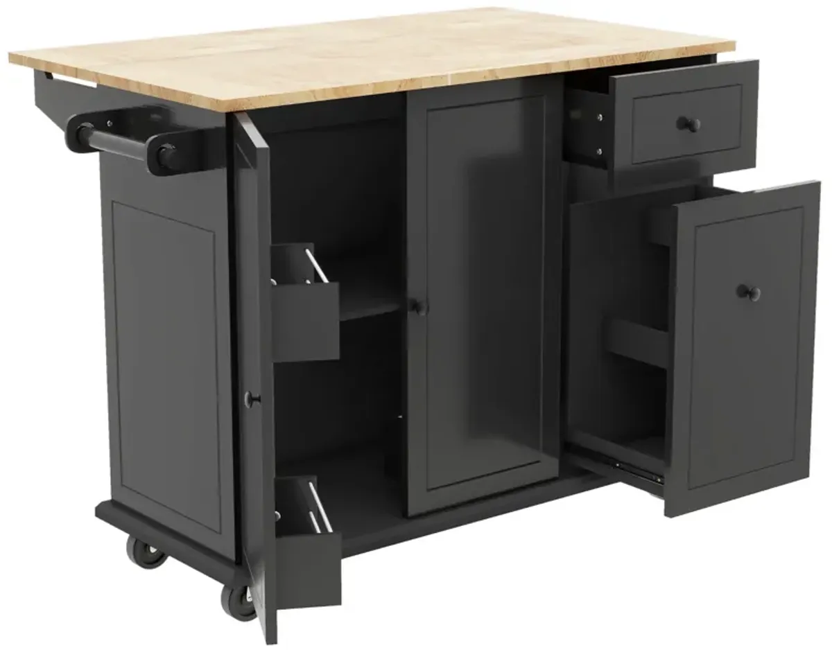 Whisen Kitchen Island Kitchen Cart on Wheels with Internal Storage Rack and 3 Tier Pull Out Cabinet Organizer-Grey Blue