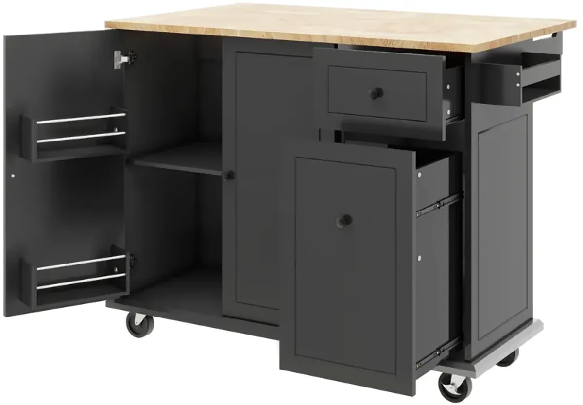 Whisen Kitchen Island Kitchen Cart on Wheels with Internal Storage Rack and 3 Tier Pull Out Cabinet Organizer-Grey Blue