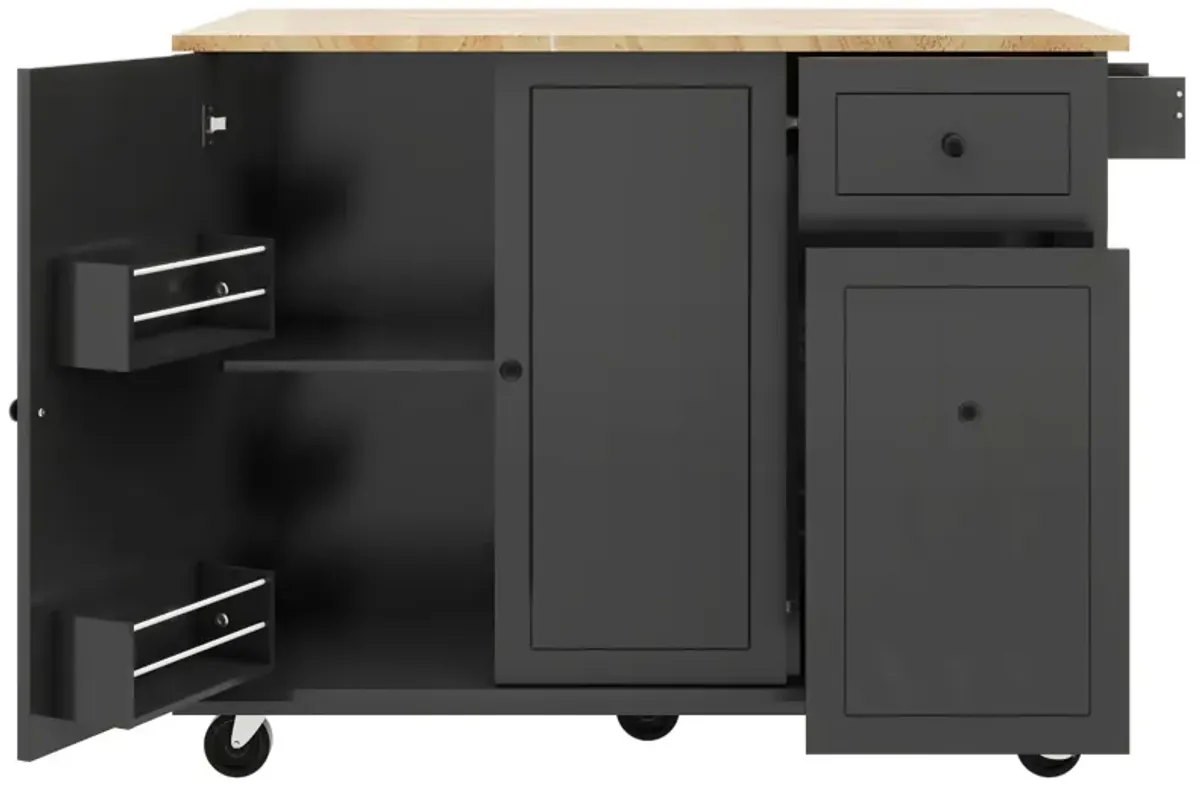 Whisen Kitchen Island Kitchen Cart on Wheels with Internal Storage Rack and 3 Tier Pull Out Cabinet Organizer-Grey Blue