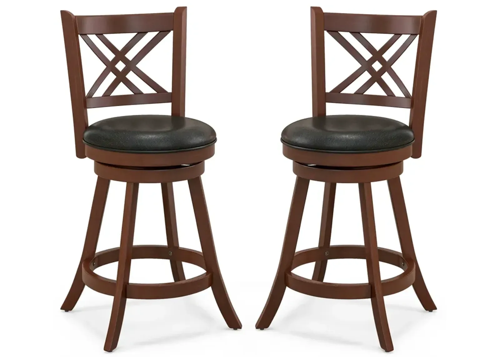 360� Swivel Upholstered Barstools Set of 2 with Back and Footrest