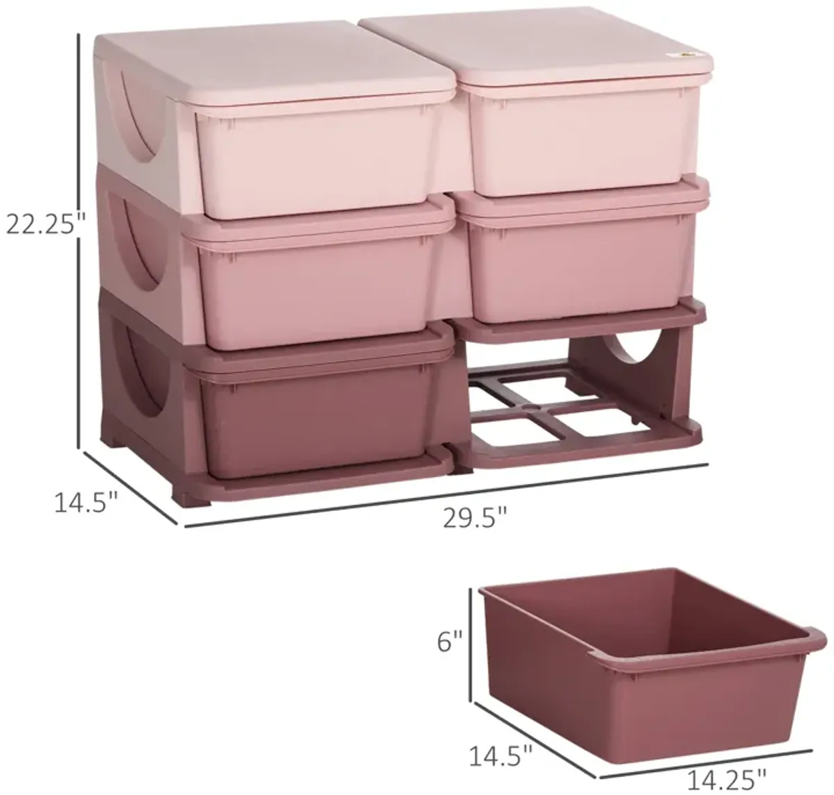 Pink Kids' Organizer: 3-Tier Storage Unit with 6 Plastic Drawers