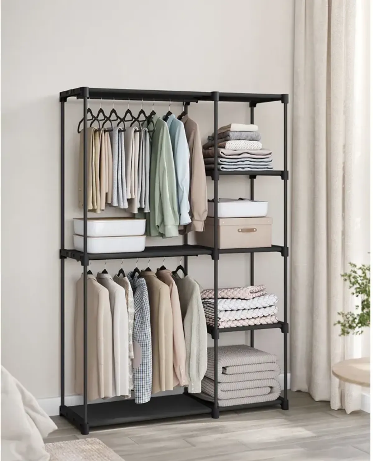 Freestanding Closet Organizer, Portable Wardrobe with Hanging Rods