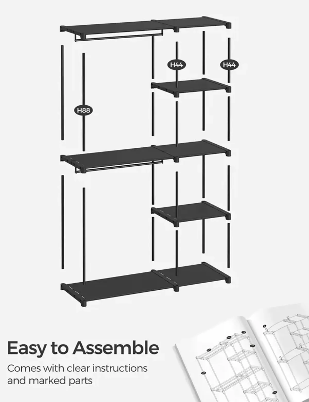 Freestanding Closet Organizer, Portable Wardrobe with Hanging Rods