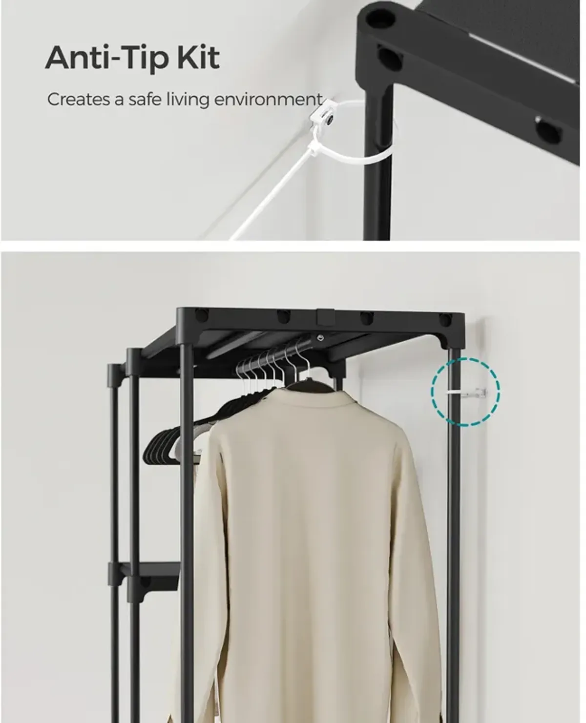 Freestanding Closet Organizer, Portable Wardrobe with Hanging Rods