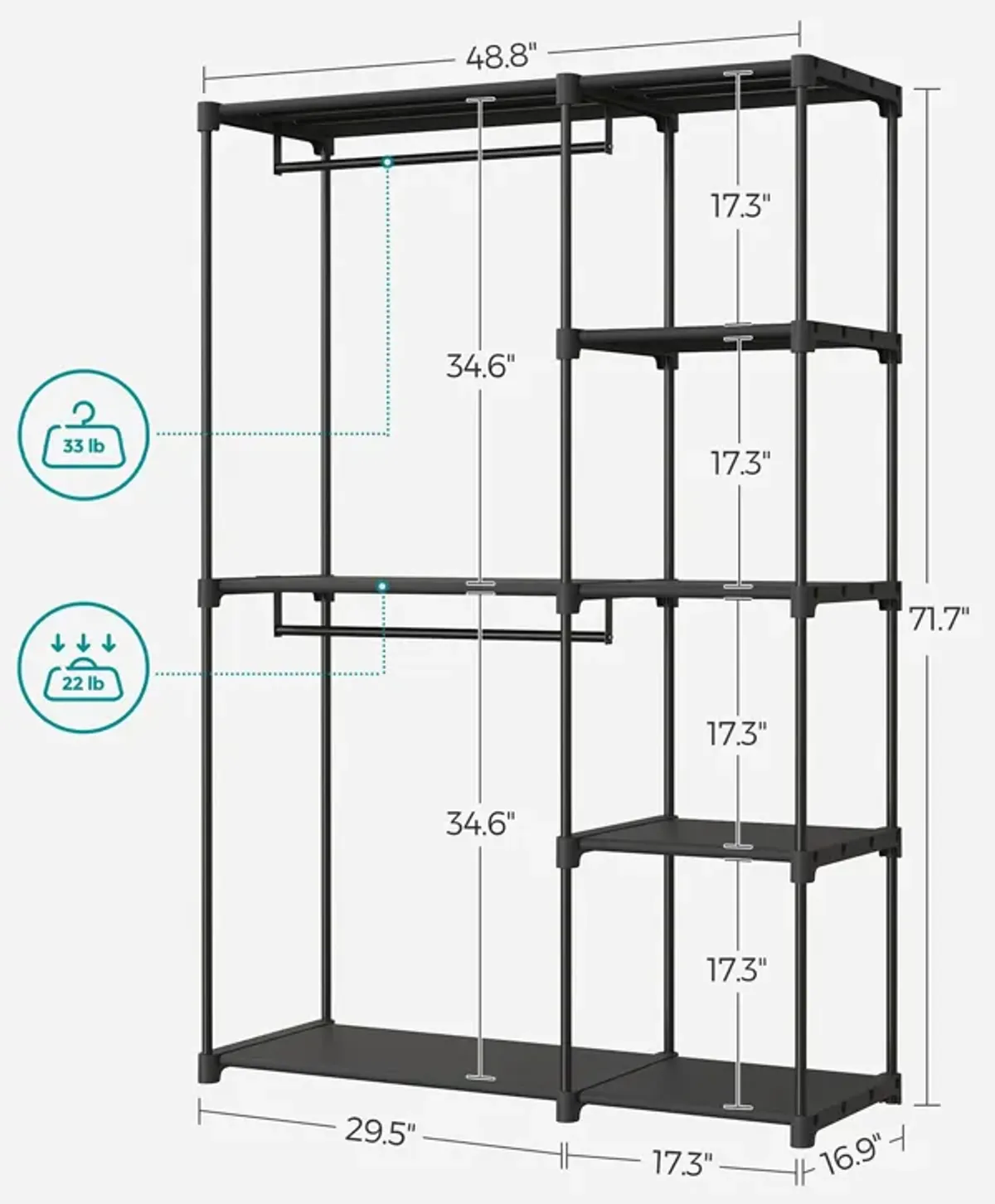 Freestanding Closet Organizer, Portable Wardrobe with Hanging Rods