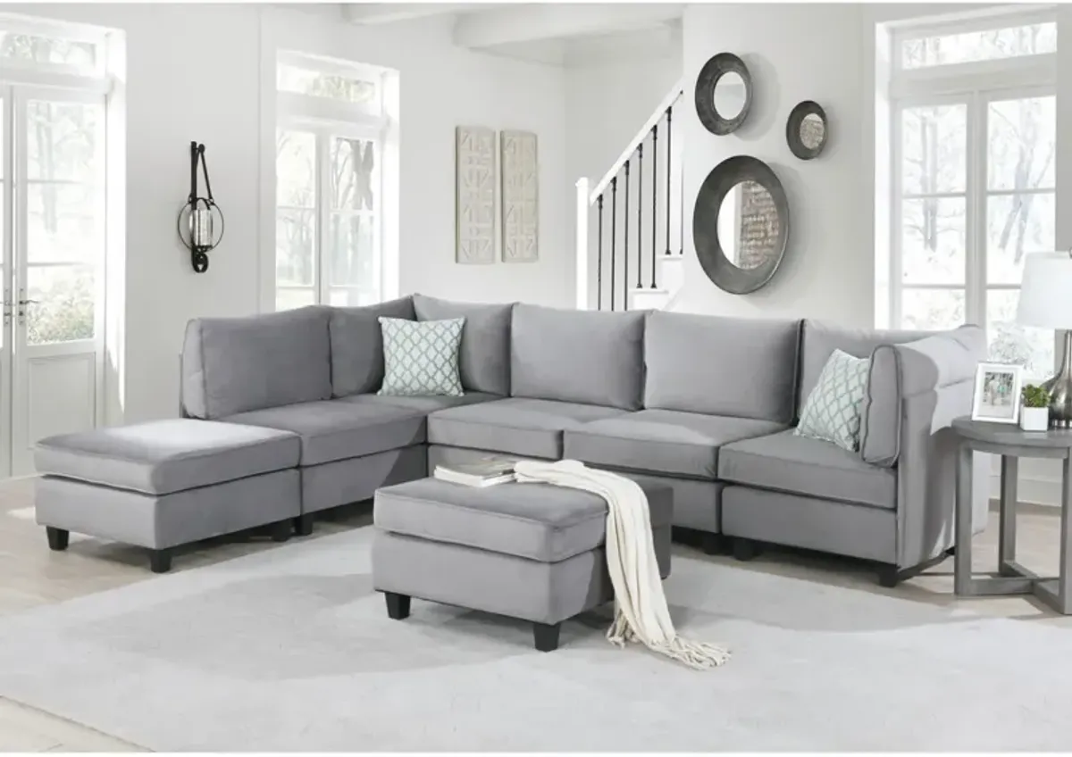 Zelmira Gray Velvet 7 Piece Modular Sectional Sofa