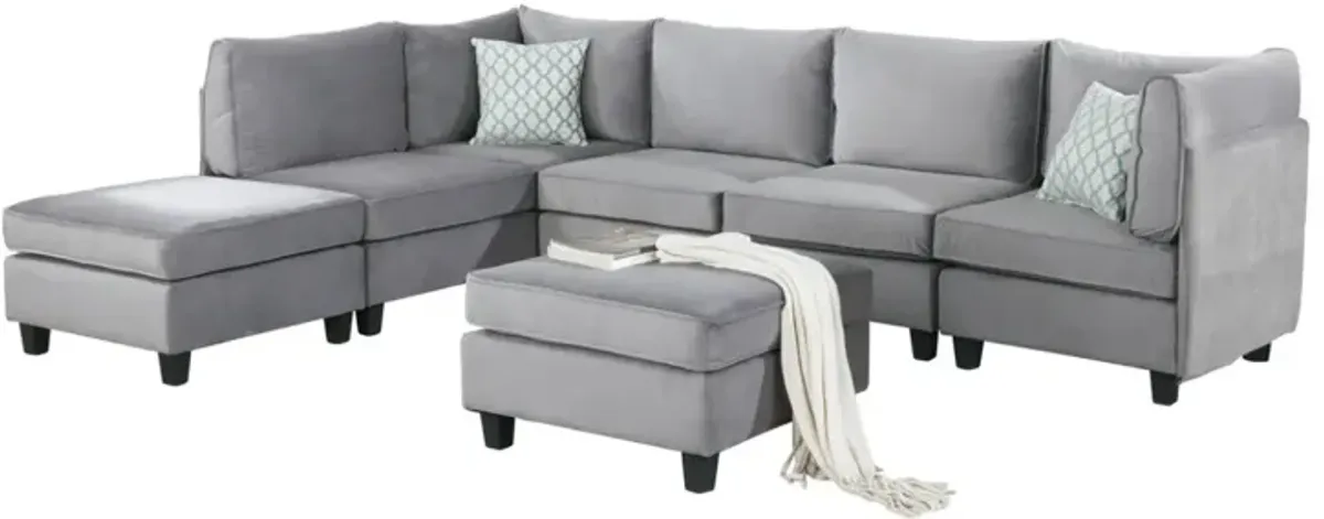 Zelmira Gray Velvet 7 Piece Modular Sectional Sofa