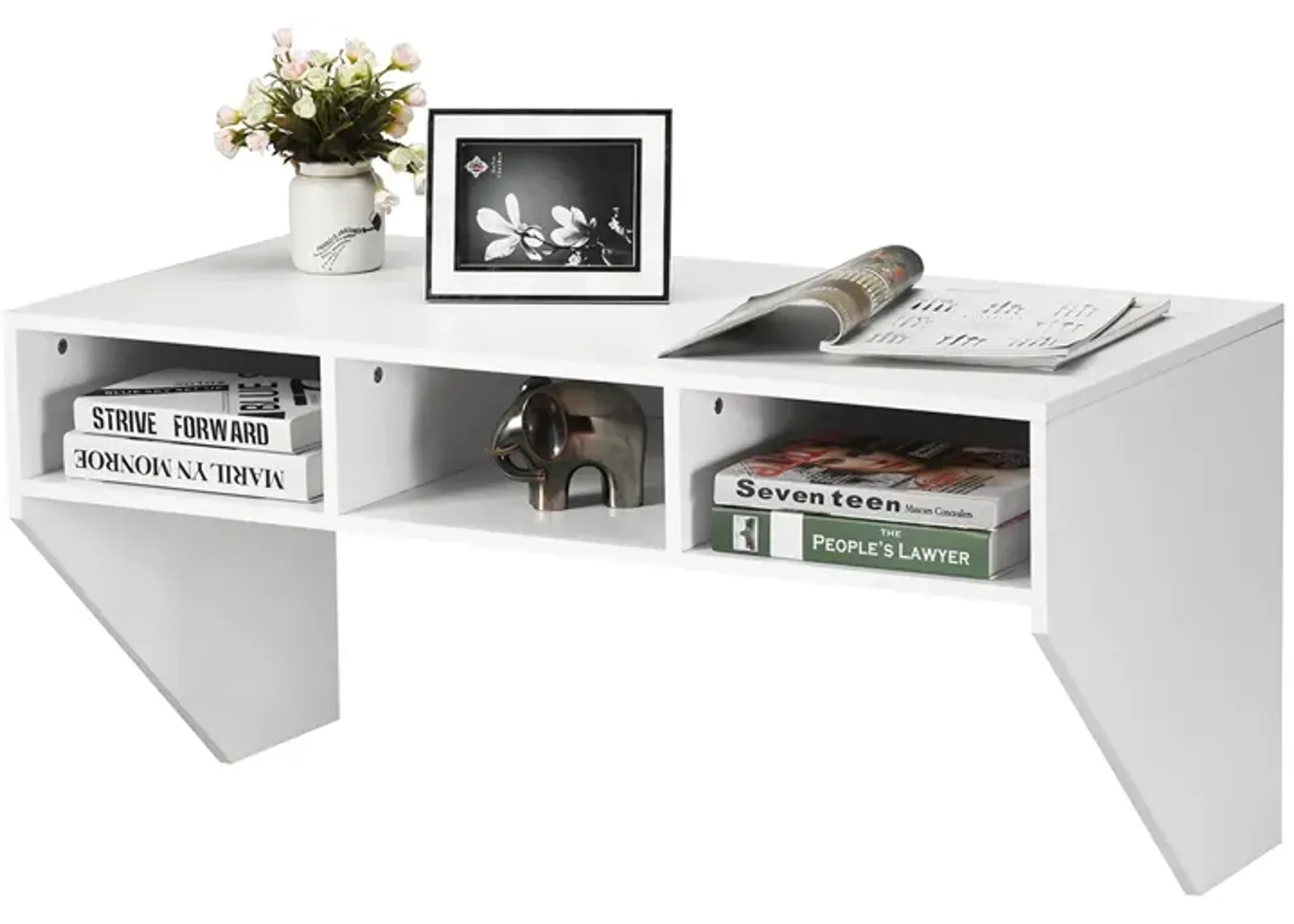 Wall Mounted Floating Computer Table Desk Home Office Storage Shelf White